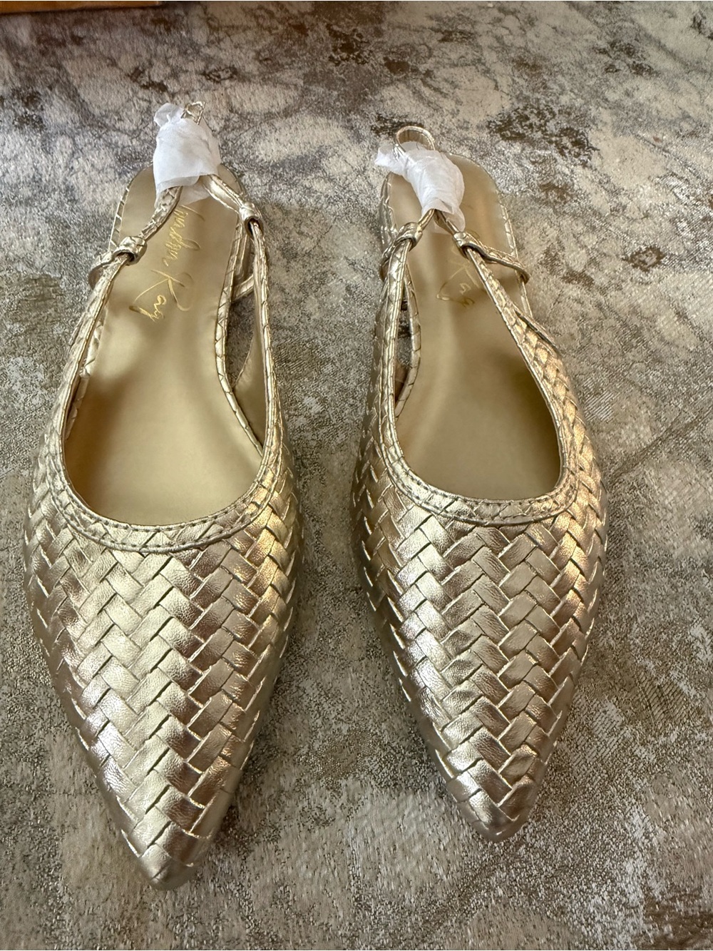 London Rag Kurina Gold Metallic Woven Slingback Shoes Womens Size 8 New